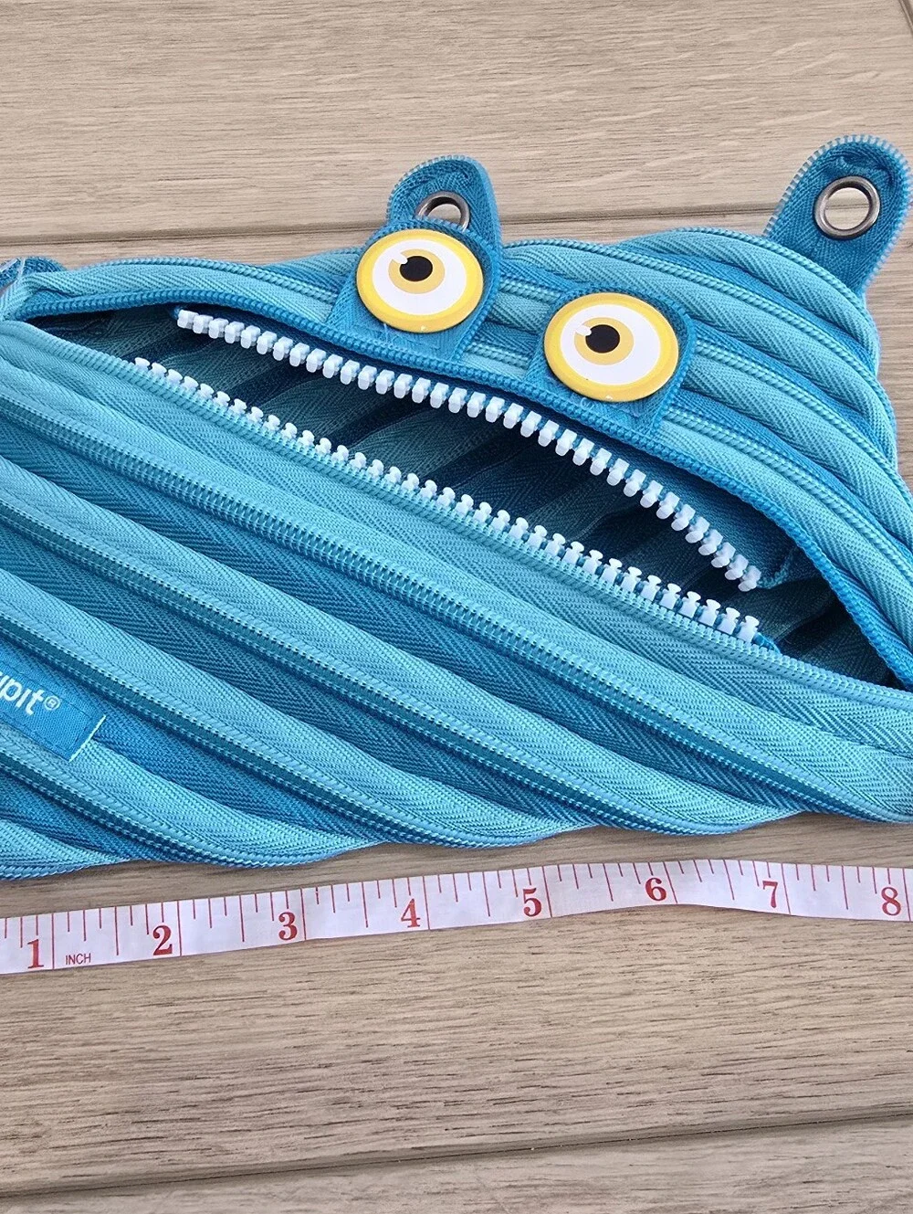 Zipit Pencil Pen Pouch Blue Monster Unzips Teeth Children Teen Fun